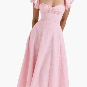 House of CB Pastel Pink Strapless Sweetheart Midi Dress